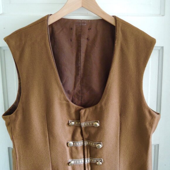 Men's Brown Wool Renaissance Poet Pirate Artisan Lord Waistcoat M/L - Picture 4 of 8